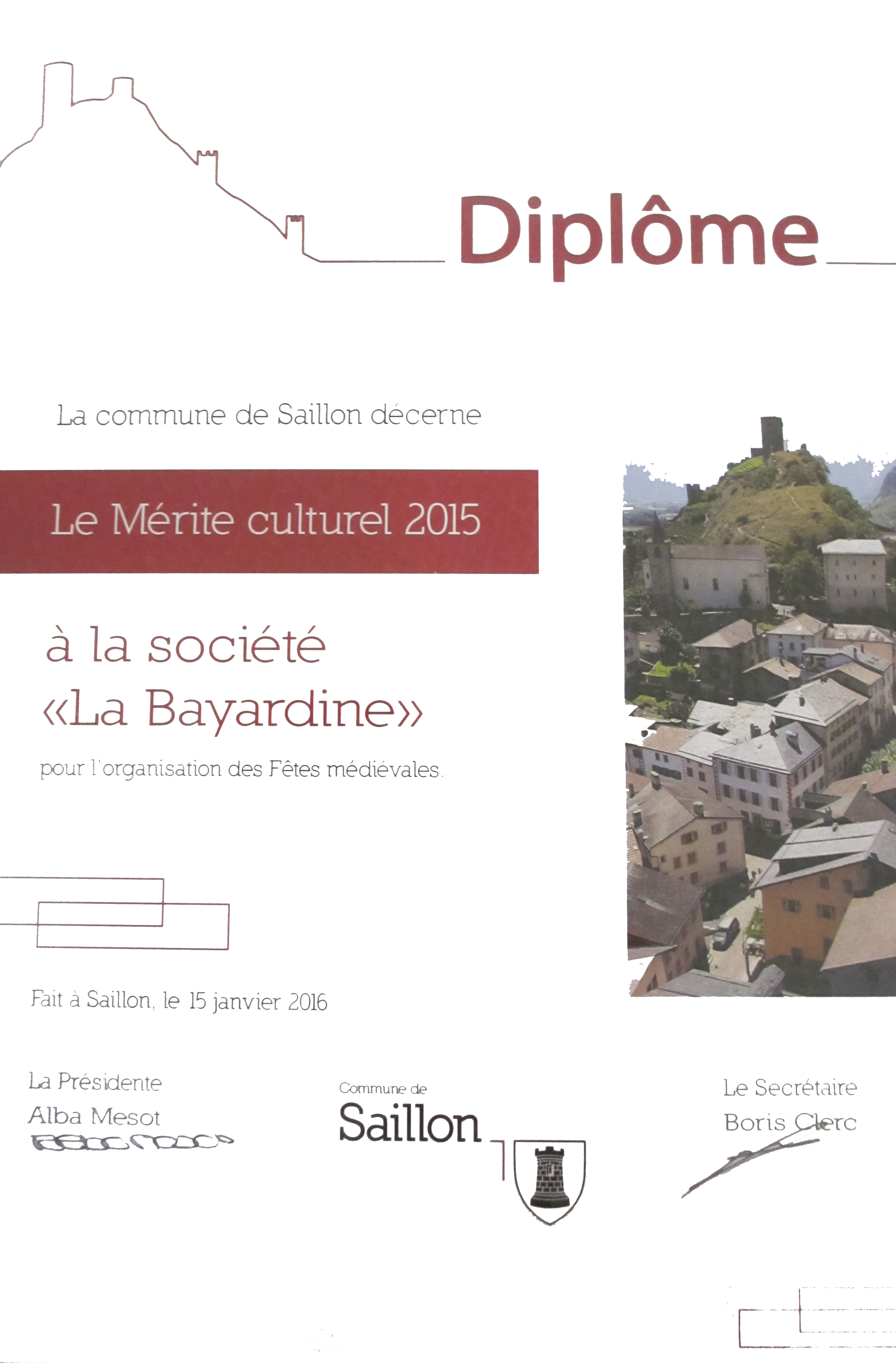 Mérite culturel 2015 - La Bayardine
